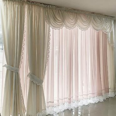 ремонт штор: Штора с ламбрекеном, ширина 320 см, высота 270 см, розово — 1
