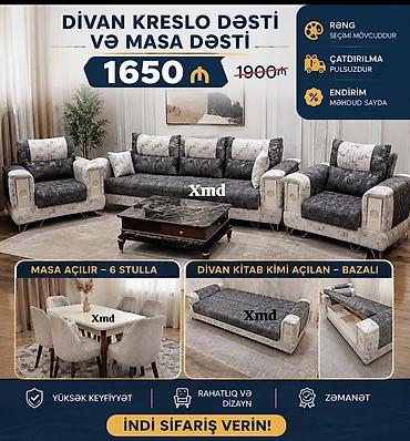 acilan kreslo: Divan, kreslo və masa dəsti - Komplekt: 3 nəfərlik divan, 2 ədəd — 1