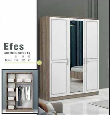 kreditle kunc divanlar: Efes dolabı – Açıq Hareli Ceviz / Ağ rəng kombinasyonu Fabrik — 1