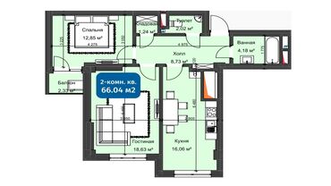 кв 66: 2 комнаты, 66 м², Элитка, 11 этаж, ПСО (под самоотделку)