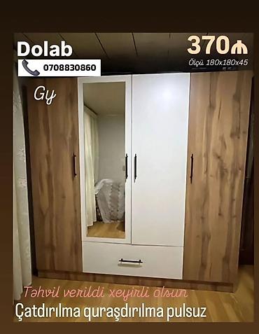 Ev üçün mebel: Dolab – üç qapılı, güzgülü model - Ölçü: 180×180×45 sm - Rəng və — 1