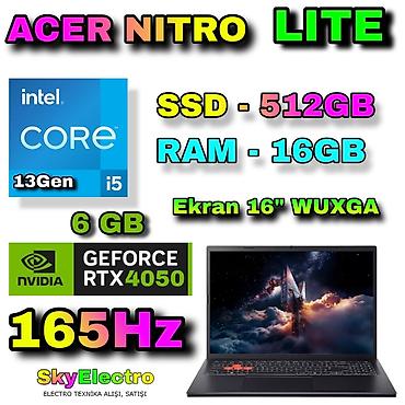 msi notebook: Yeni Acer Nitro, 16 ", Intel Core i5, 512 GB, Ödənişli çatdırılma, Rayonlara çatdırılma, Ünvandan götürmə — 1