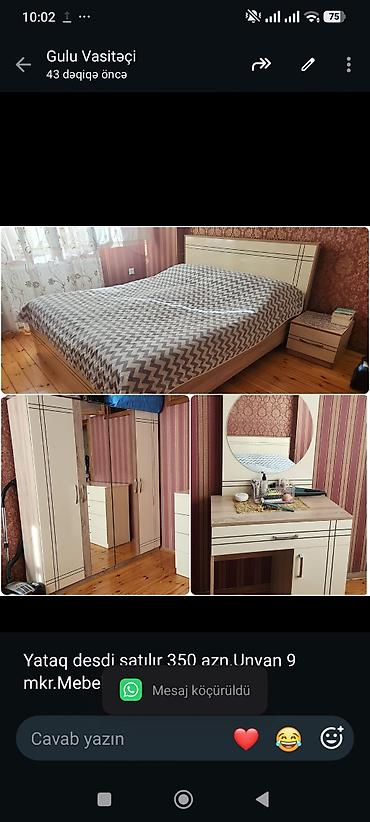 Yataq desdi satılır 350 azn.Unvan 9 mkr.Mebel yeni kimidir(Gülü)