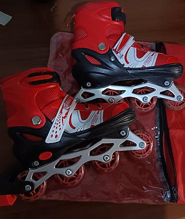 Uşaq üçün tənzimlənən inline konkis (roller skates) – qırmızı/ağ