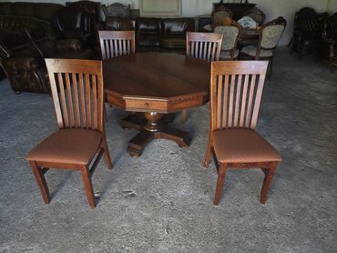 Setovi stolova i stolica: Drveni trpezarijski set – okrugli/višekutni sto sa 4 stolice - — 9