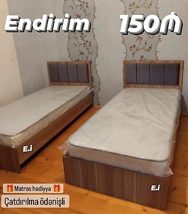 tek kravat ucuz: Tek nəfərlik taxta çarpayı dəsti - Model: başlıq hissəsi yumşaq — 1