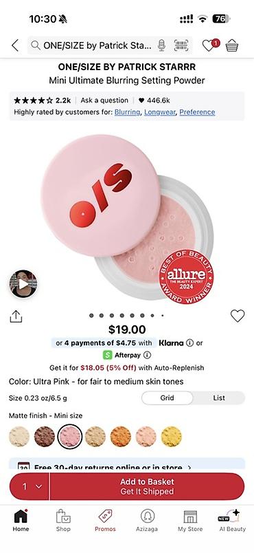 qaş pudra effekti: ONE/SIZE by Patrick Starrr – Mini Ultimate Blurring Setting Powder - — 1