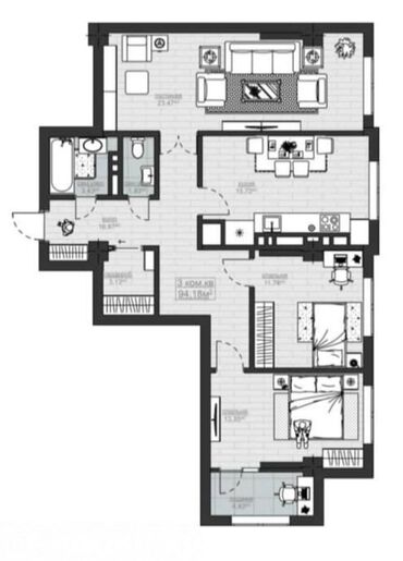 Продажа квартир: 3 комнаты, 94 м², Элитка, 12 этаж, ПСО (под самоотделку)
