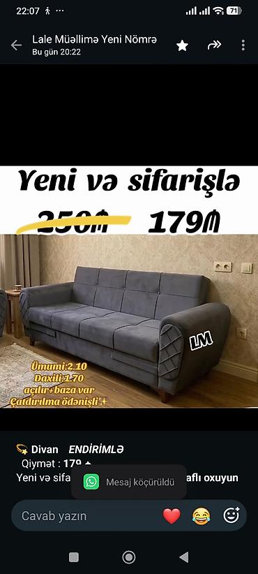 💫 *Divan* _*ENDİRİMLƏ*_ Qiymət : *179 ₼* Yeni və sifarişlə