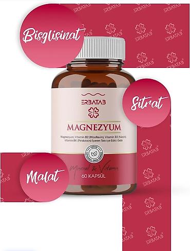 Витамины и БАДы: ERBATAB Magnezyum Kompleks – 60 kapsul Başlıq: Erbatab Magnezyum 3-lü — 3