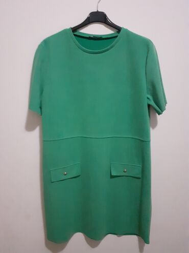 haljine ravnog kroja za punije: Zara XL (EU 42), bоја - Zelena, Koktel, klub, Kratkih rukava