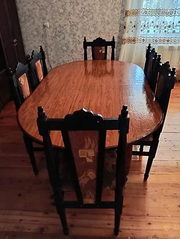 kamin dekor: Qonaq otağı üçün, İşlənmiş, Açılmayan, Oval masa, 6 stul — 1