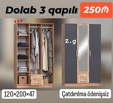 Dolab-asılqanlar: *Dolab 3 qapılı 250Azn* *İstehsal Rusiya Laminat 18/lik qalınlıqda* — 1