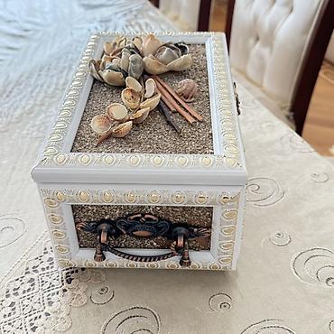 dekor ev: Əl işi dəniz temalı bəzəkli taxta sandıq/mücrü - Material: ağ rəngdə — 2