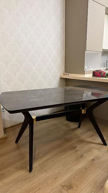 Modern yemək masası – keramika effektli şüşə üstlü - Ölçü: orta