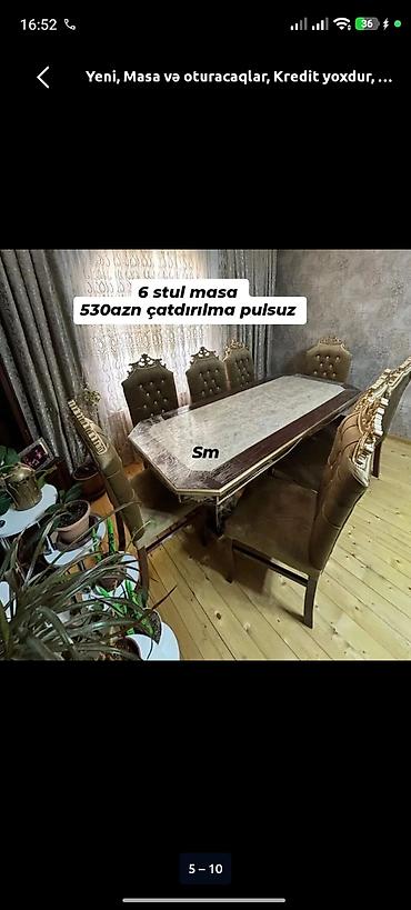stollar ve stullar: Qonaq otağı üçün, Yeni, Açılmayan, Dördbucaq masa, 6 stul — 1