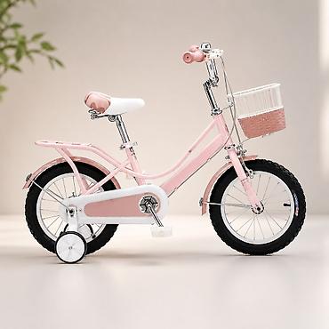 фикс pink: Детский велосипед с боковыми колёсами, 14" размеры 14 размер 4500сом — 1