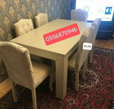 Masa və oturacaq dəstləri: Qonaq otağı üçün, Yeni, Açılmayan, Dördbucaq masa, 6 stul — 26