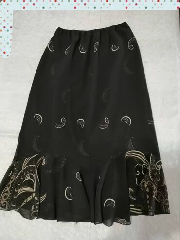 svileni suknja: 5XL (EU 50), Midi, color - Black