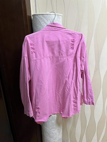 oversize tshirt: Oversize üslubda qadın köynəyi/shaket - Rəng: çəhrayı - Model: uzun — 2