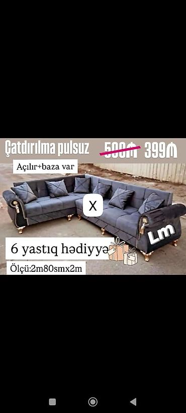 Divanlar: Künc divan – açılır mexanizmli və bazalı - Ölçü: 2 m 80 sm x 2 m - — 1