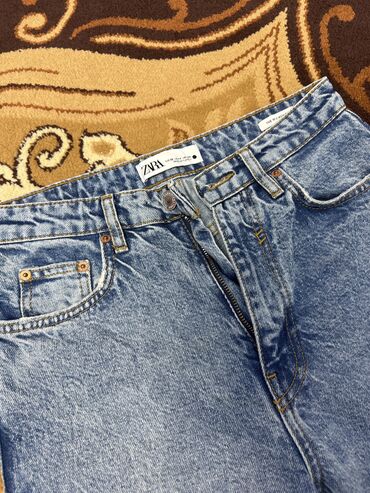 женские джинсовые шорты с завышенной талией: Джинсы, Мом, Zara, США, Высокая талия, S