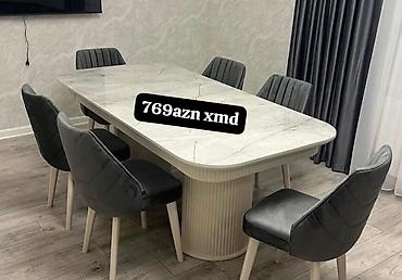 Masa və oturacaq dəstləri: Yemək otağı üçün masa–stul dəstləri - Masa + 6 stul: 550 AZN (şəkildə — 22