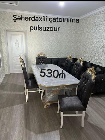 taxta stul stol: Qonaq otağı üçün, Yeni, Açılmayan, Dördbucaq masa, 6 stul — 1