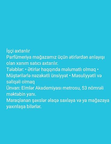 sabun qablasdirma isi: Satış məsləhətçisi tələb olunur, Yalnız qadınlar üçün — 1