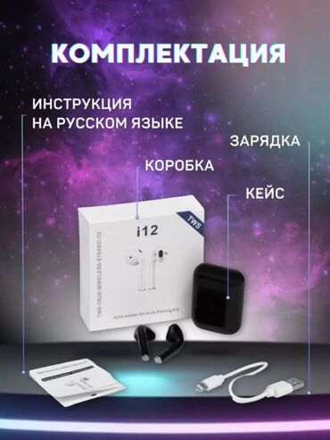 бэушный компьютер: Продаю наушники i12 Состояния:новое Идеальный:цвет ⚫️ Звук:Бас всё