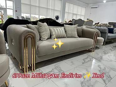 embawood divan modelleri: Müasir dizaynlı yumşaq dəri/parça divan - Rəng: açıq boz - Üç nəfərlik — 1