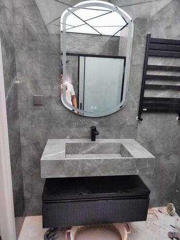 Çanaqlar, tülpanlar: Mərmər effektli inteqrə lavabolar və vanna otağı tezgahları - — 4
