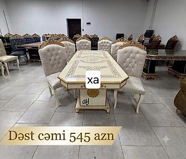 tək stol: Klassik üslubda yemək otağı dəsti - Dəst: 1 masa + 6 stul - Rəng — 1