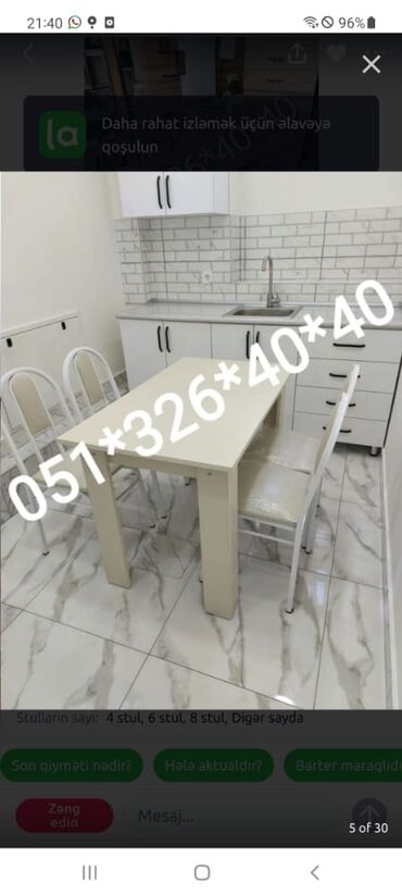 Sifarişlə masa və oturacaq dəstləri: Dördbucaq masa, Mətbəx üçün, Qonaq otağı üçün, Dəhliz üçün, 4 nəfər, Açılan, Azərbaycan, Zəmanətli -da lalafo.az — 17 Sifarişlə masa və oturacaq dəstləri: Dördbucaq masa, Mətbəx üçün, Qonaq otağı üçün, Dəhliz üçün, 4 nəfər, Açılan, Azərbaycan, Zəmanətli — 17