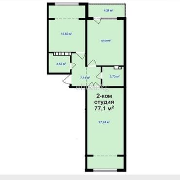 Продажа квартир: 2 комнаты, 77 м², Элитка, 7 этаж, ПСО (под самоотделку)