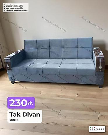 Tək divan – 210 sm - Mexanizm: açılan, bazalı (yataq funksiyalı) -