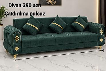 Zümrüd-yaşıl rəngdə, klassik-modern dizaynlı 3 yerlik divan. - Lüks