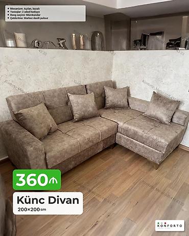 Divanlar: Künc divan – 200×200 sm - Mexanizm: açılan, bazalı (yataq funksiyalı — 1