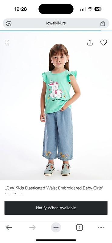zıp zıp: LCW Kids – qız uşaqları üçün elastik belikli, naxışlı cins şalvar — 3