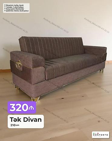 tek divan: Tək divan – 210 sm - Mexanizm: açılan, bazalı (yataq funksiyalı və — 1