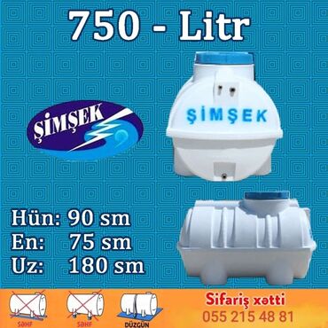 bak su çəni: Bak, Plastik, 750 l, Yeni, Ünvandan götürmə, Pulsuz çatdırılma, Ödənişli çatdırılma