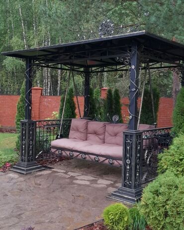 Садовые качели: Садовые качели Металл, Со спинкой, С крышей — 4