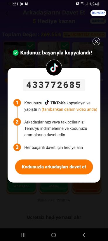 20 yanvar sekilleri yukle: Temu tətbiqində “Dostlarını dəvət et” kampaniyası üçün dəvət kodu