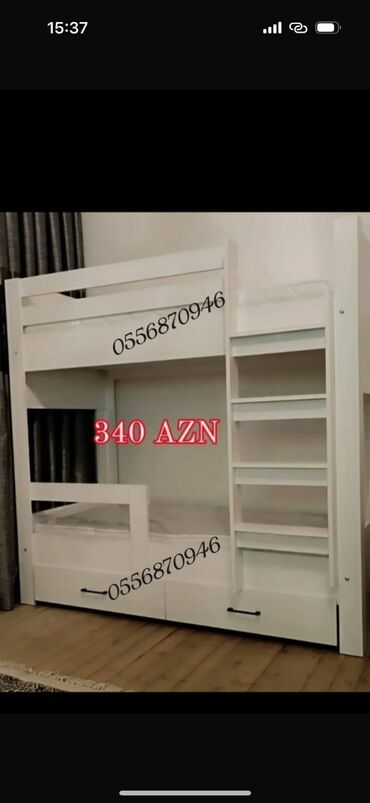 İkimərtəbəli uşaq çarpayıları: Oğlan və qız üçün, Yeni, Çarpayı, Matras ilə, Siyirməli, Laminat — 6