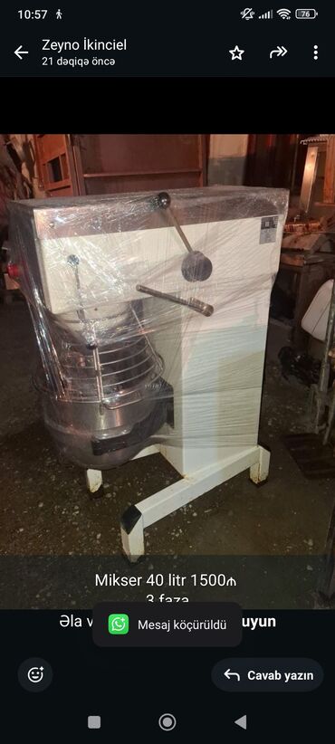 Sifarişlə dolablar: Mikser 40 litr 1500₼ 
3 faza
Əla vəziyyətdə
Binəqədi

1177 zeyno♥️