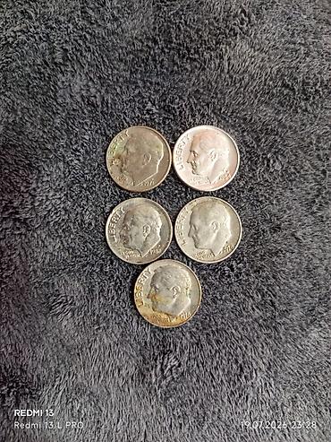 kohnə 1 dollar: Məhsul: ABŞ Roosevelt dime sikkələri (5 ədəd) Təsvir: - Ön üzdə — 1