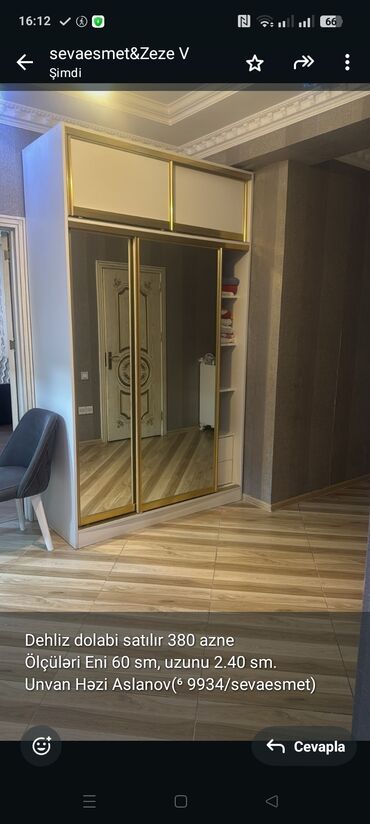 Mətbəx mebeli: Dehliz dolabi satılır 380 azne Ölçüləri Eni 60 sm, uzunu 2.40 sm