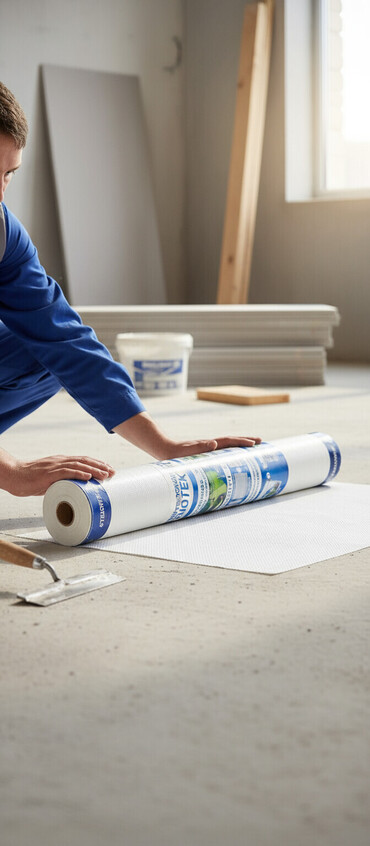 пленка самоклеющаяся для мебели: Рулон стеклохолста «STENOTEK». Предназначен для защиты от трещин и