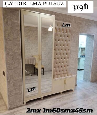 Sifarişlə oturacaqlar: Dəhliz üçün güzgülü şkaf və oturacaqlı asılqan sistemi - Ölçülər: 2 m