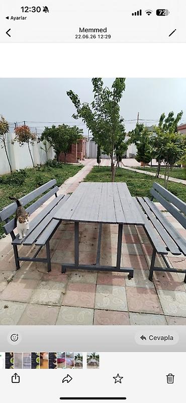 masa dəsti: İşlənmiş, Dördbucaq masa, Açılmayan, Skameykalar ilə, Taxta — 1